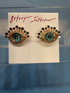Betsey Johnson Teal Eye Crystal Stud Earrings